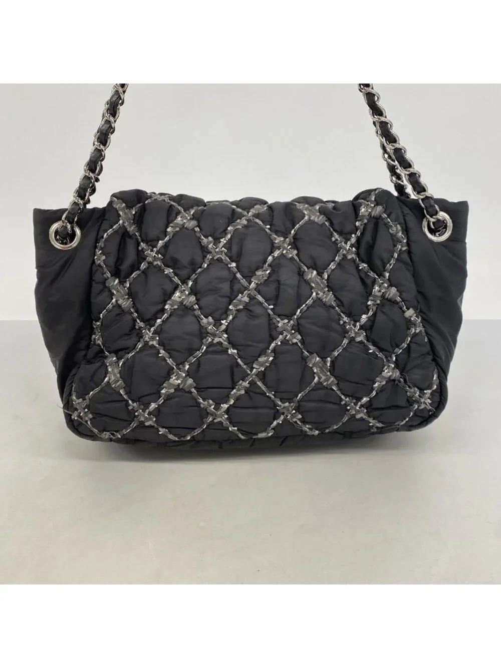 Chanel Shoulder Bag Paris Vizance Nylon Black Silver